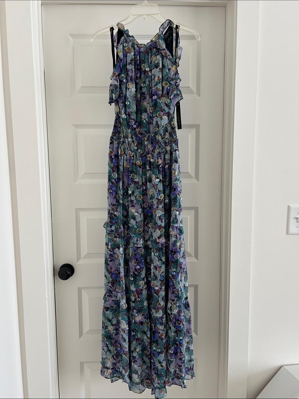 Shoshanna Teal and Purple Floral Maxi Dress